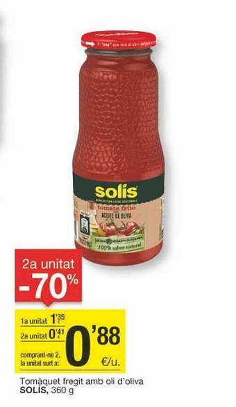 BonpreuEsclat 2a unitat -70% tomàquet fregit amb oli d'oliva solis oferta