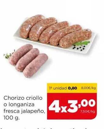 Alimerka Chorizo criollo o longaniza fresca jalapeño oferta