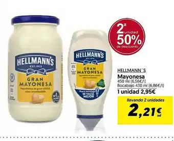 Hiper Usera 2a unidad 50% de descuento hellmann's mayonesa 450 ml oferta
