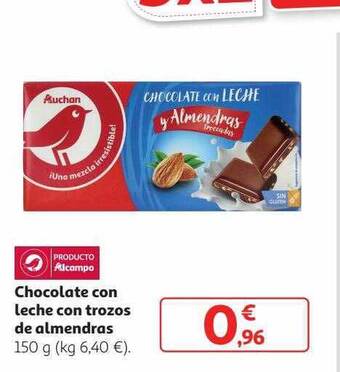 Alcampo Chocolate con leche con trozos de almendras oferta