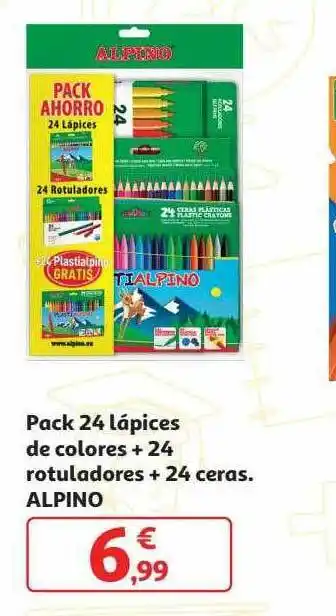 Alcampo Pack 24 lápices de colores + 24 rotuladores + 24 ceras alpino oferta