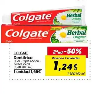 Hiper Usera 2a ud -50% colgate dentifrico fluor tripla acción herbal oferta