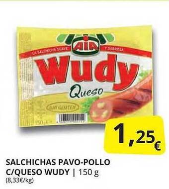 Supermercados MAS Salchichas pavo-pollo c queso wudy oferta