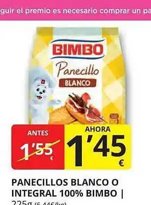 Supermercados MAS Panecillos blanco o integral 100% bimbo oferta