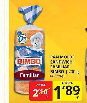 Supermercados MAS Pan molde sandwich familiar bimbo oferta