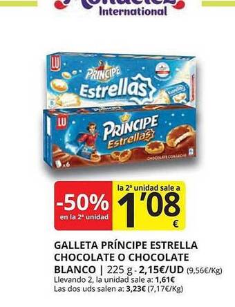 Supermercados MAS -50% en la 2a unidad galleta príncipe estrella chocolate o chocolate blanco oferta