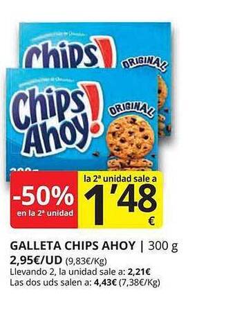 Supermercados MAS -50% en la 2a unidad galleta chips ahoy oferta