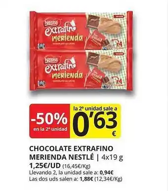 Supermercados MAS -50% en la 2a unidad chocolate extrafino merienda nestlé oferta