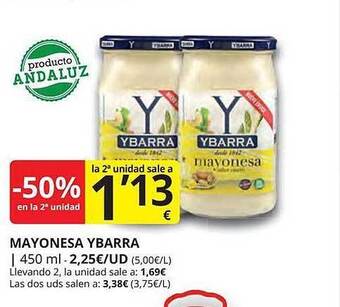 Supermercados MAS -50% en la 2a unidad mayonesa ybarra oferta