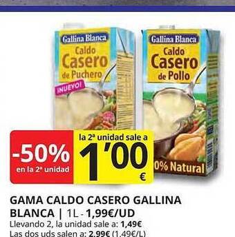 Supermercados MAS -50% en la 2a unidad gama caldo casero gallina blanca oferta