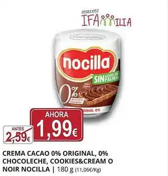 Supermercados MAS Crema cacao 0% original 0% chocoleche cookies&cream o noir nocilla oferta