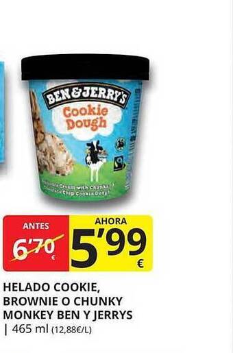Supermercados MAS Helado cookie, brownie o chunky monkey ben y jerrys oferta