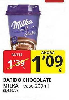 Supermercados MAS Batido chocolate milka oferta