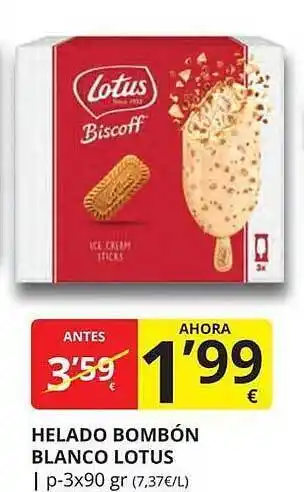 Supermercados MAS Helado bombón blanco lotus oferta