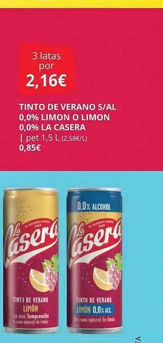 Supermercados MAS Tinto de verano s al 0.0% limon o limon 0.0% la casera oferta