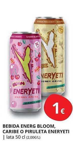 Supermercados MAS Bebida energ bloom caribe o piruleta eneryeti oferta