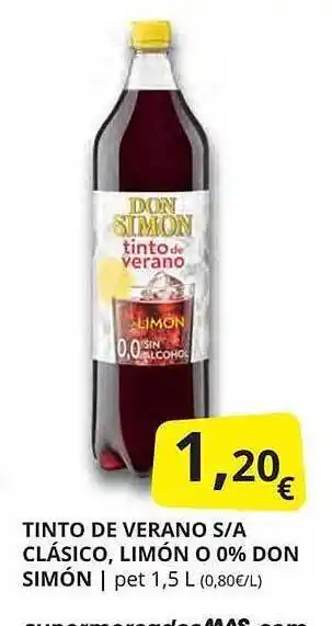 Supermercados MAS Tinto de verano s a clásico limón o 0% don simón oferta