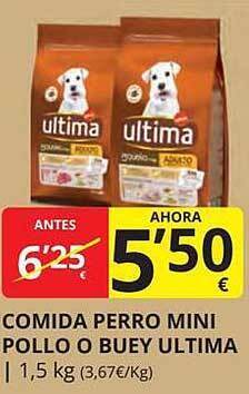 Supermercados MAS Comida perro mini pollo o buey ultima oferta