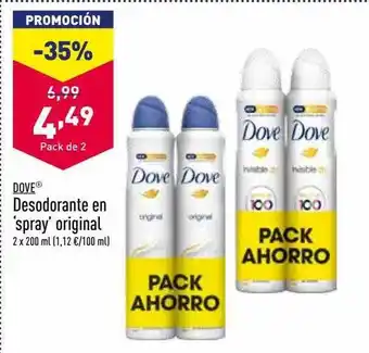 ALDI Dove desodorante en 'spray' original oferta