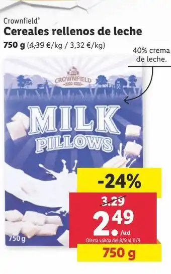 Lidl Cereales rellenos de leche crownfield oferta