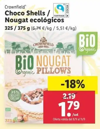 Lidl Choco shells / nougat ecológicos crownfield oferta