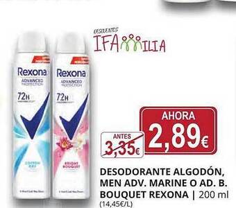 Supermercados MAS Desodorante algodón men adv. marine o ad. b. bouquet rexona oferta