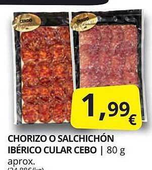 Supermercados MAS Chorizo o salchichón ibérico cular cebo oferta