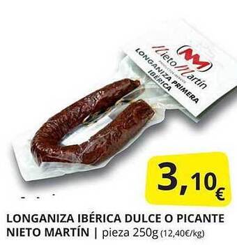 Supermercados MAS Longaniza ibérica dulce o picante nieto martín oferta