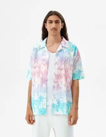 Bershka Camisa manga corta relaxed fit algodón textura floral oferta