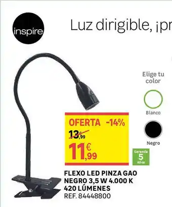 Leroy Merlin Flexo led pinza gao negro 3.5 w 4.000k 420 lúmenes oferta