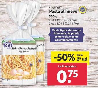 Lidl Alpenfest pasta al huevo oferta