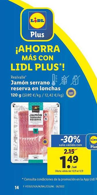 Lidl Jamón serrano reserva en lonchas oferta