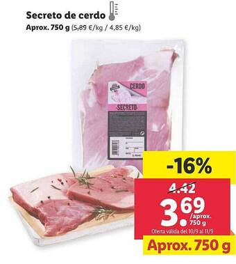 Lidl Secreto de cerdo oferta