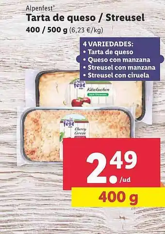 Lidl Alpenfest tarta de queso - streusel oferta