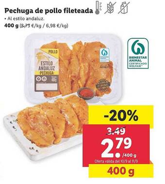 Lidl Pechuga de pollo fileteada oferta