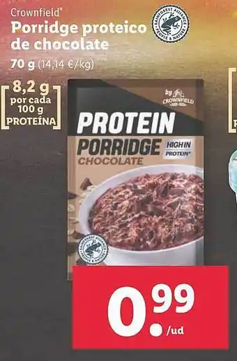 Lidl Crownfield porridge proteico de chocolate oferta