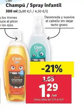 Lidl Cien champú - spray infantil oferta