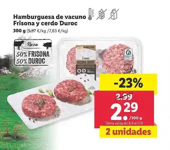 Lidl Hamburguesa de vacuno frisonay y cerdo duroc oferta