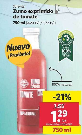 Lidl Solevita zumo exprimido de tomate oferta