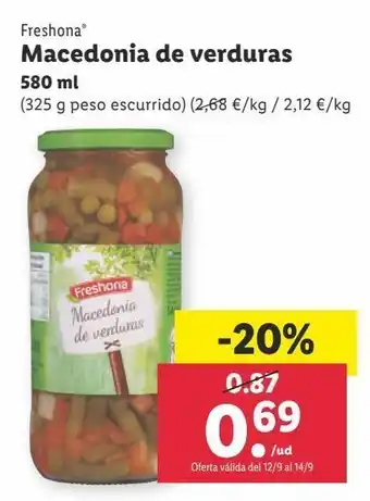 Lidl Macedonia de verduras freshona oferta