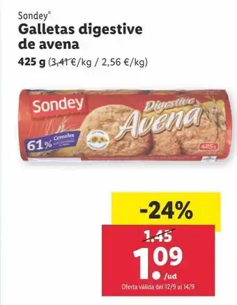 Lidl Galletas digestive de avena sondey oferta