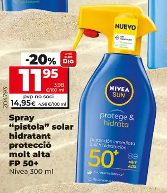 Dia Nivea Spray "pistola" solar hidratant protecció molt alta FP 50+ 300ml oferta
