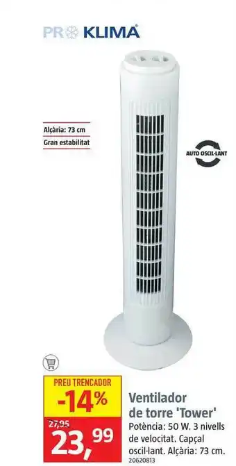 Bauhaus Proklima Ventilador De Torre Tower oferta