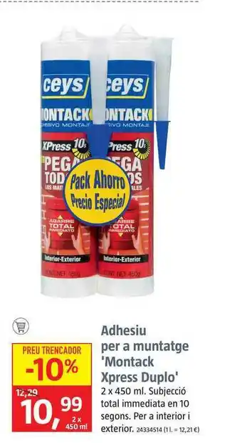 Bauhaus Ceys Adhesiu Per A Muntatge Montack Xpress Duplo oferta