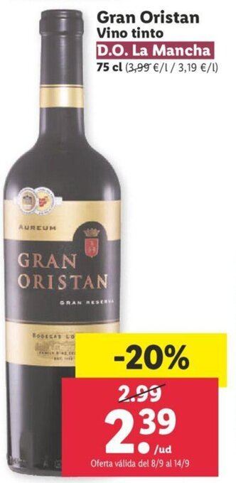 Lidl Gran Oristan Vino Tinto oferta