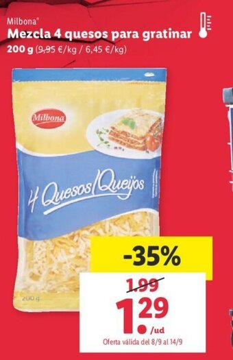 Lidl Mezcla 4 Quesos Para Gratinar oferta