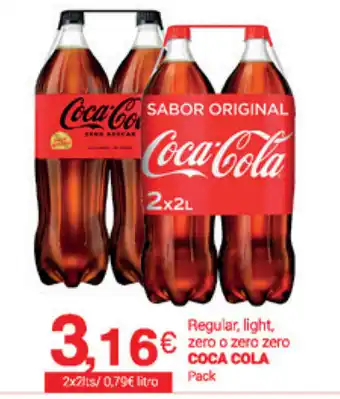 Supermercados Plaza Coca Cola Regular, light, zero o zero zero 2x2lts oferta