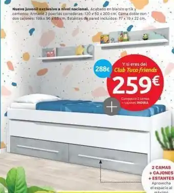 Tuco Nuevo juvenil exclusivo a nivel nacional. acabado en blanco artik y cemento: armario 2 puertas correderas: 120 x 50 x 200 cm oferta
