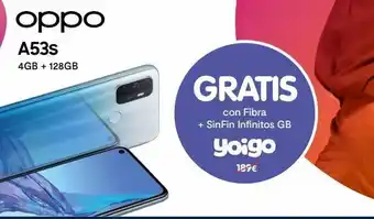 Phone House Oppo a53s 4gb + 128gb gratis con fibra + sinfin infinitos gb yoigo 189€ oferta