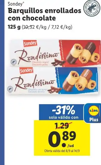 Lidl Sondey Barquillos Enrollados con Chocolate oferta